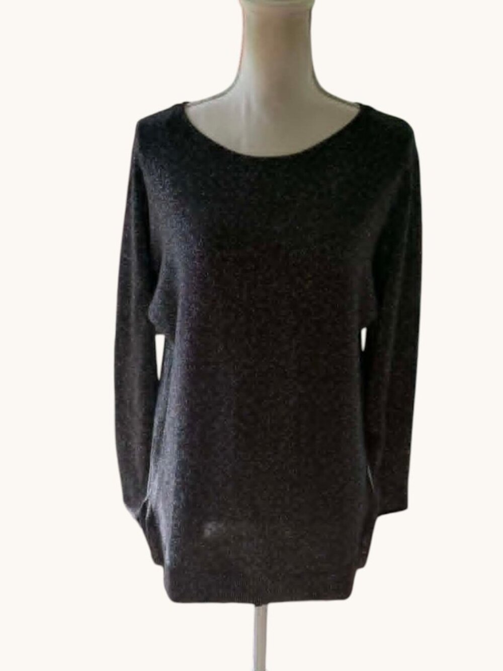 Michael Kors-L/S-Black W/Silver Metallic-Round Neck-Knit Top